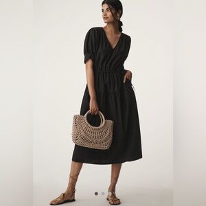 Velvet by Graham & Spencer Black Puff Sleeve Wrap Midi Dress